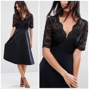 ASOS Midi Skater Dress with Black Lace Top